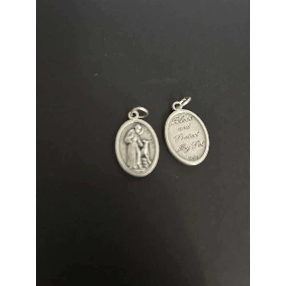Pet Medal Silver St. Francis Bless and Protect My Pet Patron Saint Italy X 2